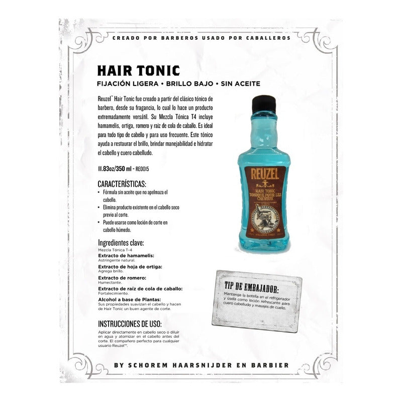 Hair Tonic Reuzel 350ml, Tonico Fijador Ligero Barbería