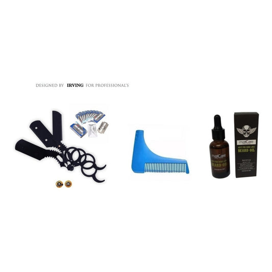 Kit Navaja Simple Peine Modelado Aceite Barba Barberia Prof