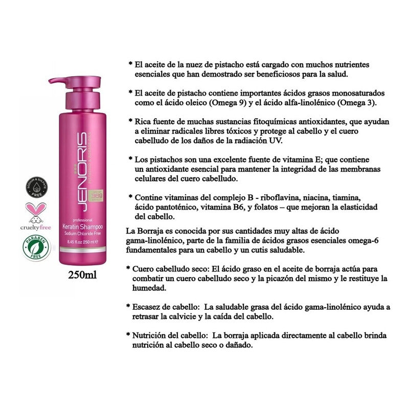 Shampoo Pistacho Jenoris 250ml Keratina Hidratante Capilar