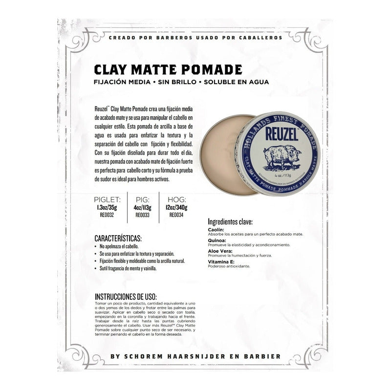 Kit Pomada Clay Matte Reuzel 3en1 Shampoo Acondicionador