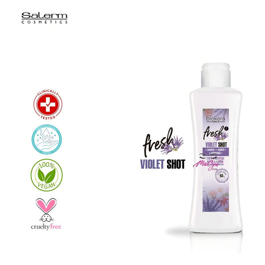 Shampoo Morado Salerm, Violet Shot Matizante Blancos Rubios