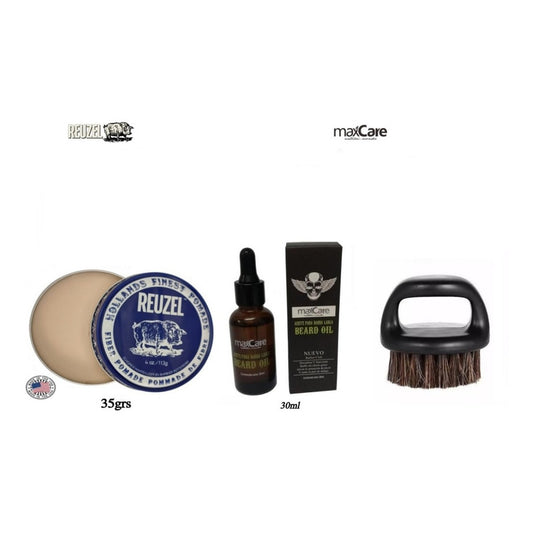 Kit Aceite Barba Cera Reuzel Fiber Cepillo Shampoo Barbero