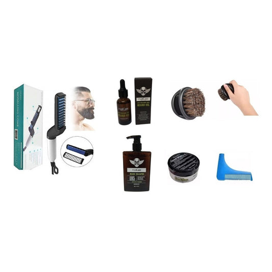 Kit Peine Alisante Barba, Shampoo, Aceite Cepillo Cera Peine