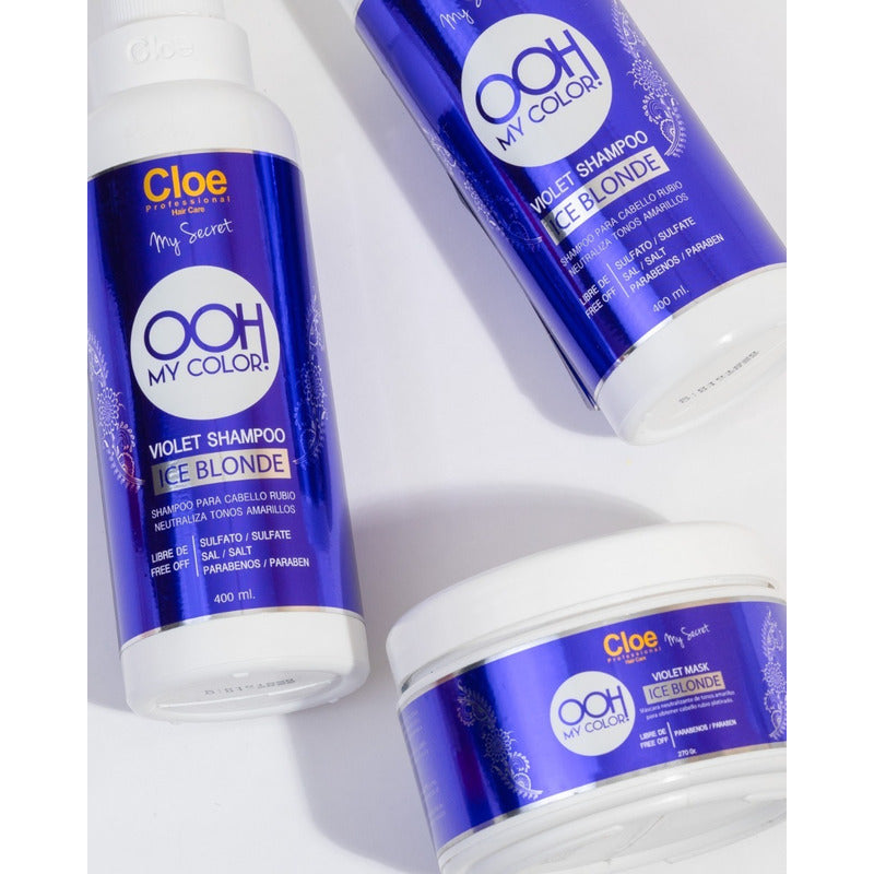 Kit Cloe Shampoo Y Crema Ice Blonde Matizador Morado Rubios