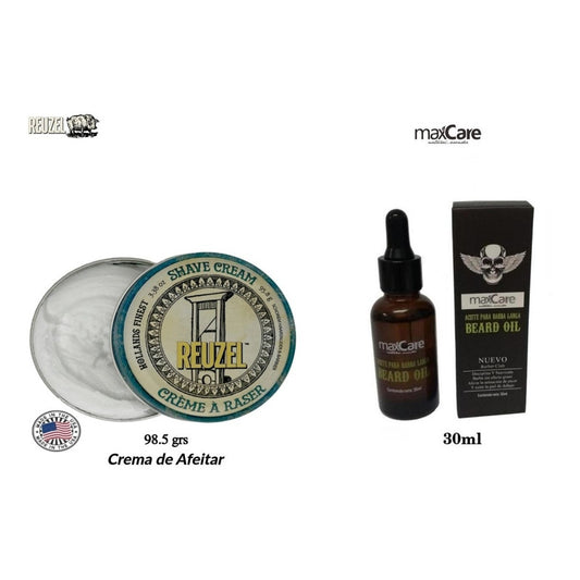 Kit Aceite Barba, Crema Afeitar Reuzel Shave Cream Barber