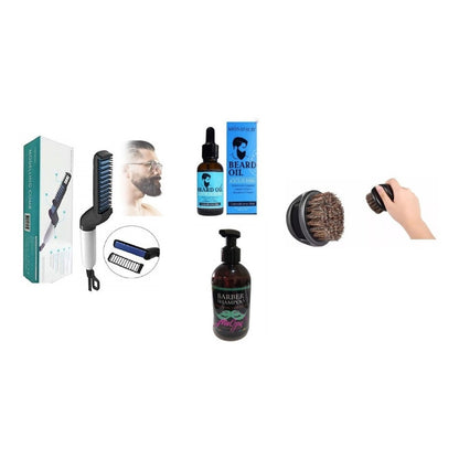 Kit Peine Alisante Barba, Shampoo, Aceite, Cepillo, Barberia