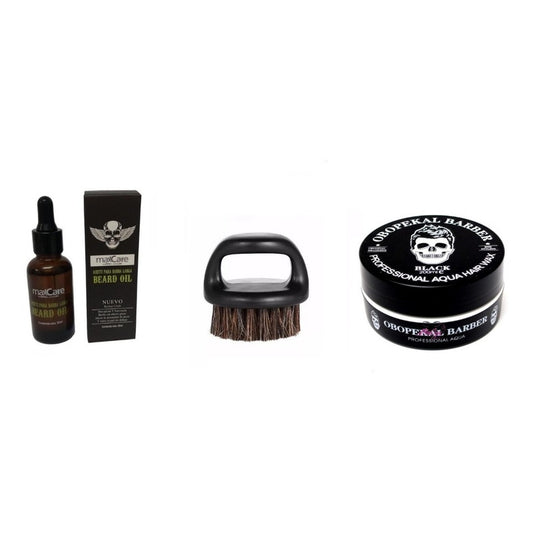 Kit Aceite Barba Cepillo Y Cera Pelo Barberia Barbero Profes