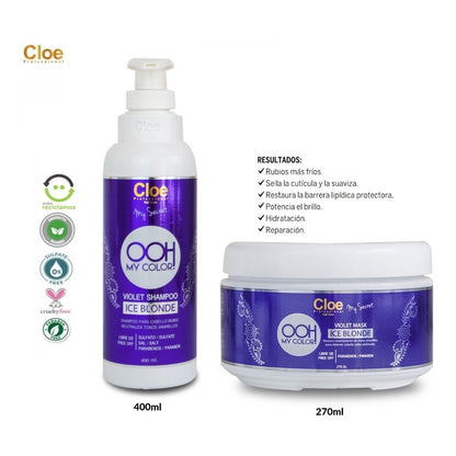 Kit Cloe Shampoo Y Crema Ice Blonde Matizador Morado Rubios