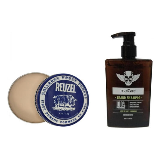 Kit Aceite Barba Cera Reuzel Fiber Shampoo Barbero Barberia