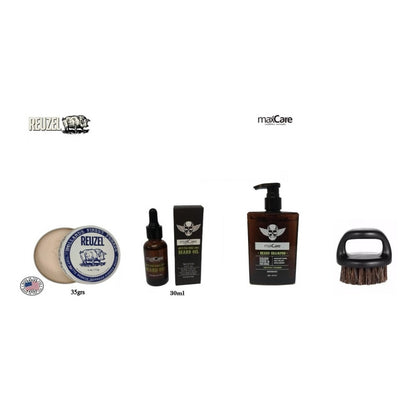 Kit Aceite Barba Cera Reuzel Clay Cepillo Shampoo Barbero