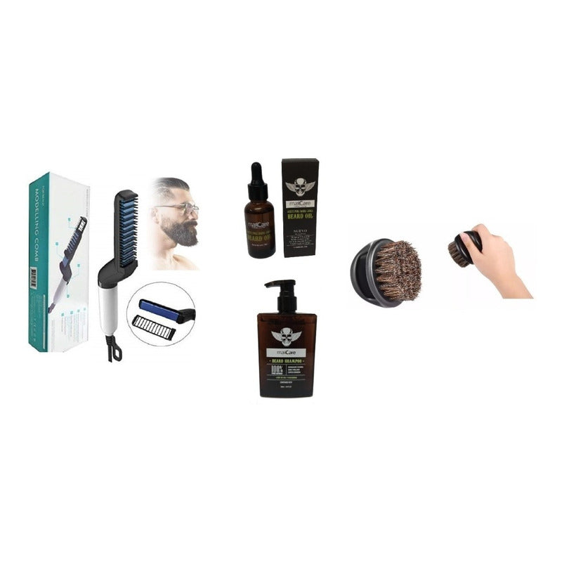 Kit Peine Alisante Barba, Shampoo, Aceite, Cepillo, Barberia