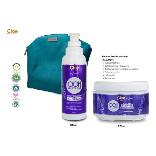 Kit Cloe Shampoo Y Crema Ice Blonde Matizador Morado Rubios