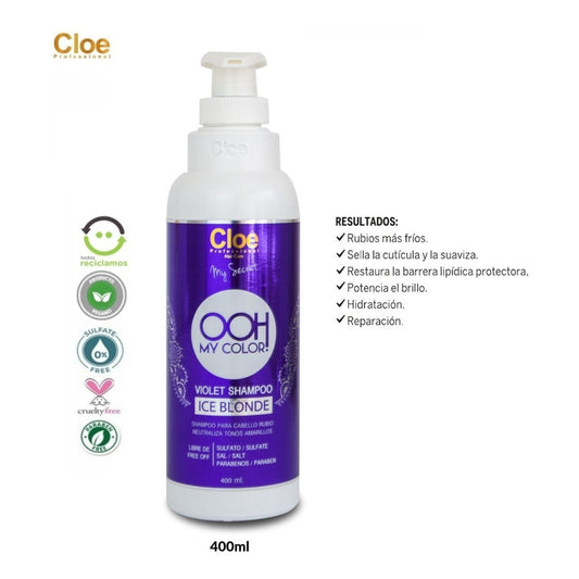 Cloe Violet Shampoo Ice Blonde Matizador Morado Pelos Rubios