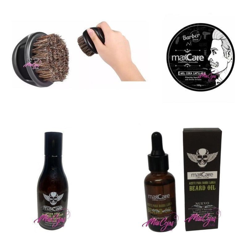 Kit Aceite Barba Locion After Shave Cera Pelo Cepillo Barber