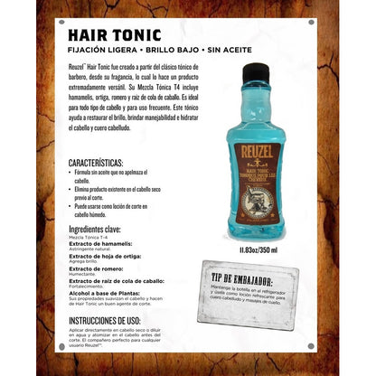 Hair Tonic Reuzel 350ml, Tonico Fijador Ligero Barbería Fragancia Mentolada Romero