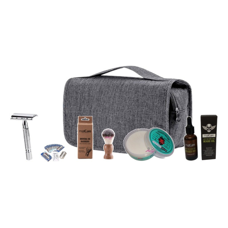 Kit Navaja Clasica Hisopo Jabón Afeitar Aceite Barba Barber