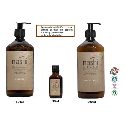 Kit Shampoo, Acondicionador, Aceite Nashi Argan Hidratante