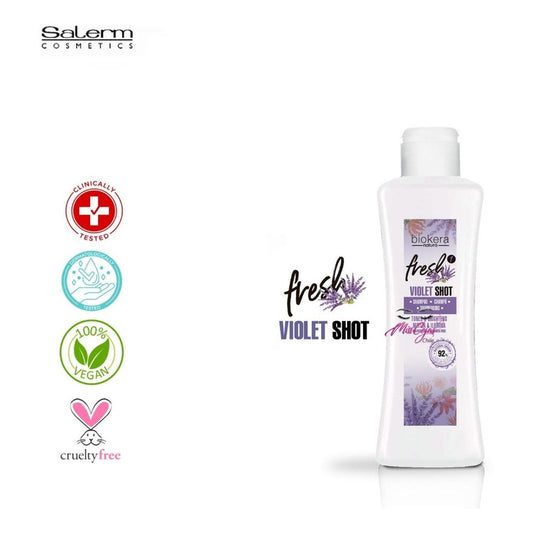 Shampoo Morado Salerm, Violet Shot Matizante Blancos Rubios