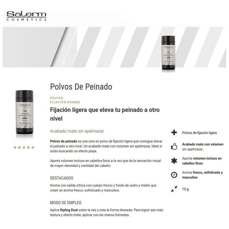 Polvos Peinado Salerm Cosmetic Fijacion Cabello Efecto Matte