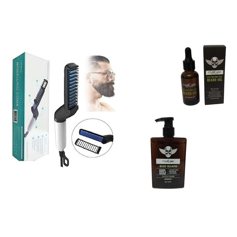 Kit Peine Alisante Barba, Shampoo Y Aceite, Barberia Barbero